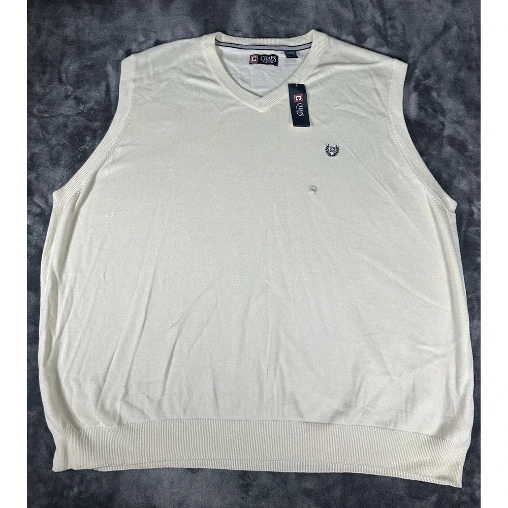 NEW Chaps Big & Tall Mens 5XB   V-Neck Sleeveless Pullover Sweater Vest Whit NWT